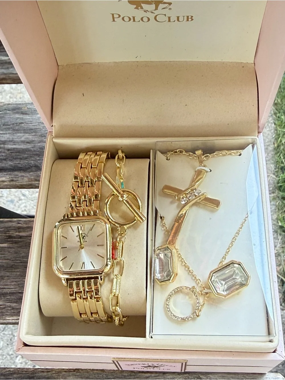 Beverly Hills Polo Club Women's Gold-Tone Watch and Necklace Set